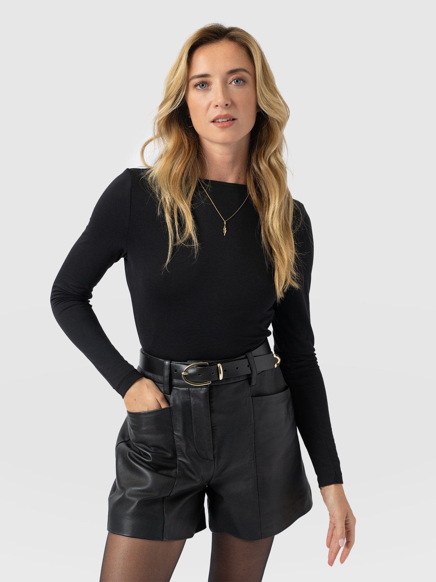 Marnie Cowl Back Long Sleeve Tee - Black Lace - Women's T-shirts | Saint + Sofia® USA